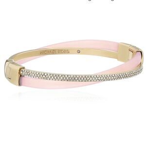 MICHAEL KORS Pink Acetate Pavé Gold-Tone Blush Bangle Bracelet!